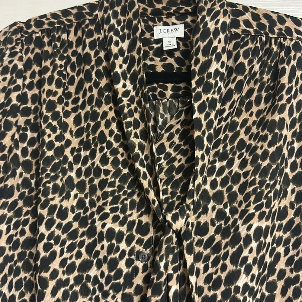 EUC Women’s J. Crew Leopard Print Shirt with Bow Tie, Size S